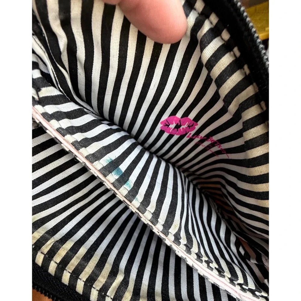 Luv Betsey Johnson Quilted Cute Pink Hearts Stripe Makeup Bag Pouch Girlhoodcore